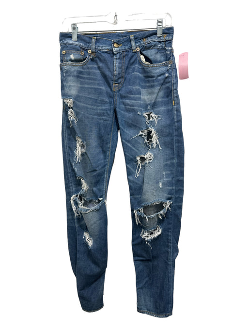R13 Size 26 Med Wash Cotton Blend High Waist Distressed Skinny 5 Pocket Jeans Med Wash / 26
