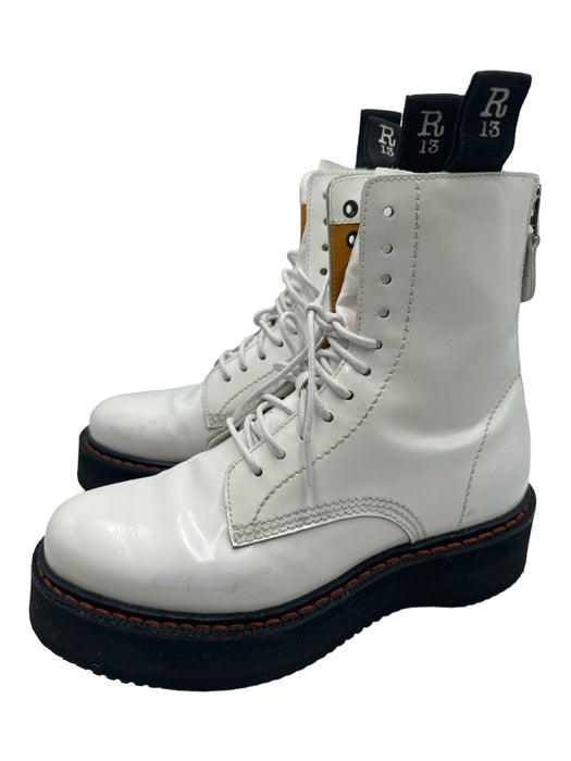 R13 Shoe Size 7 White & Black Patent Calf High lace up Platform Boots White & Black / 7