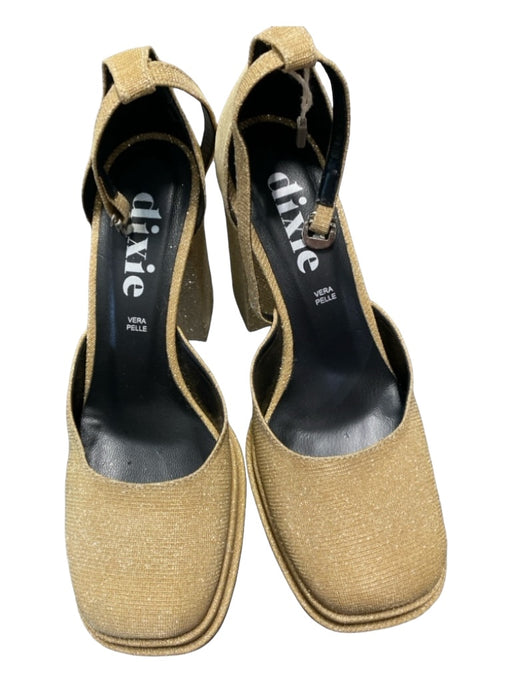 Dixie Shoe Size 37.5 Gold Fabric Metallic Square Toe Platform Shimmer Shoes Gold / 37.5