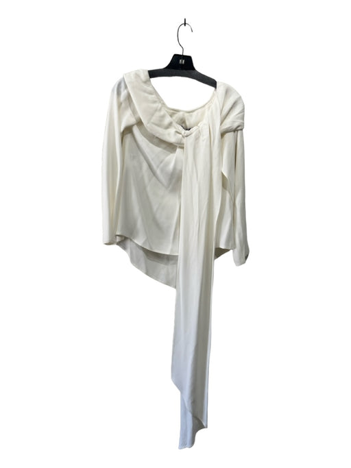 Sies Marjan Size 4 White Silk Off Shoulder Asymmetric Hem Long Sleeve Top White / 4