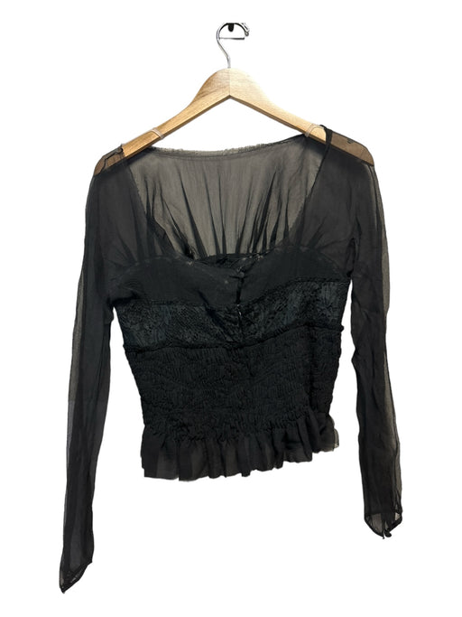 Nina Ricci Size 38 Black Silk Rouched Long Sheer Sleeve Top Black / 38