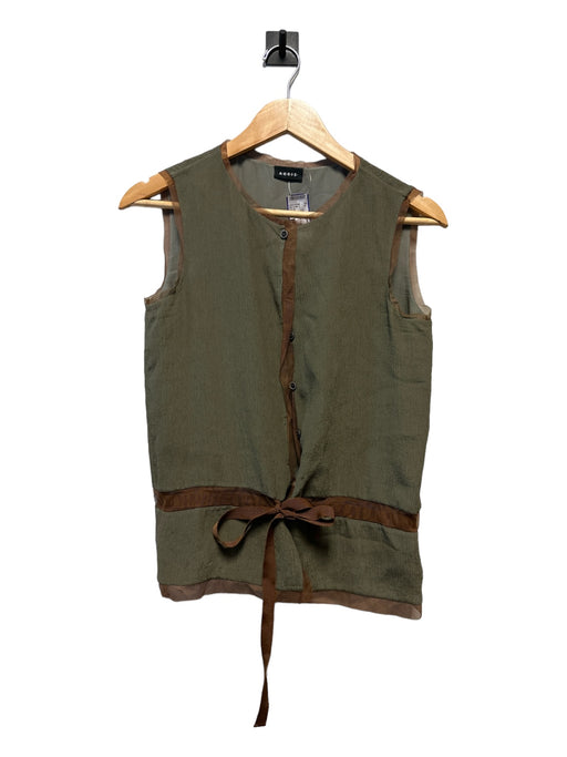 Akris Size 4 Green & Brown Silk Sleeveless Buttons Top Green & Brown / 4