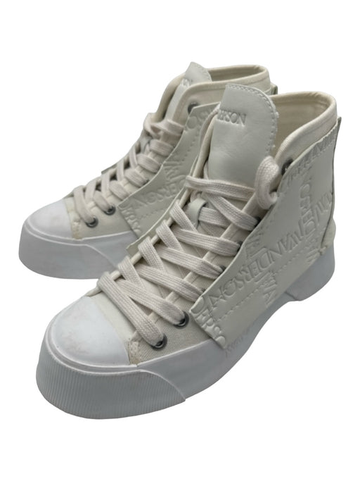 JW Anderson Shoe Size 37 White Leather High Top lace up Platform Logo Sneakers White / 37