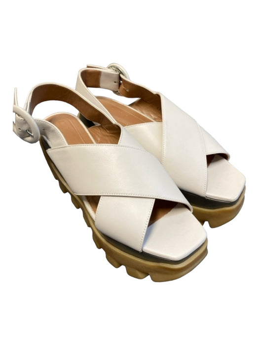 Marni Shoe Size 37 White, Grey, & Tan Leather Platform Buckle Ankle Shoes White, Grey, & Tan / 37