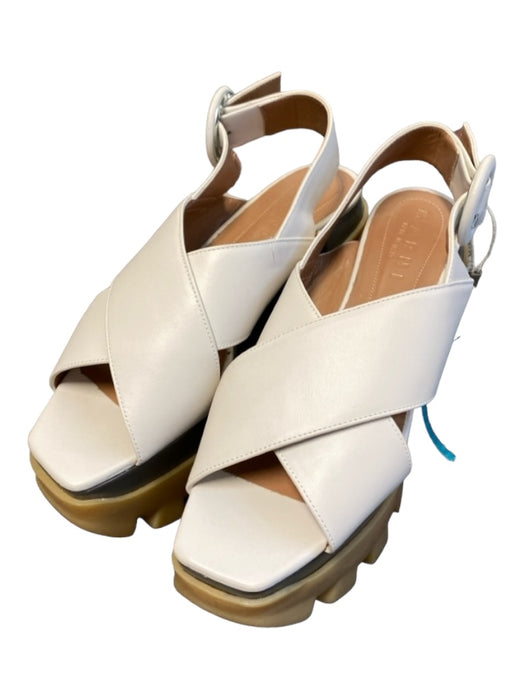 Marni Shoe Size 37 White, Grey, & Tan Leather Platform Buckle Ankle Shoes White, Grey, & Tan / 37