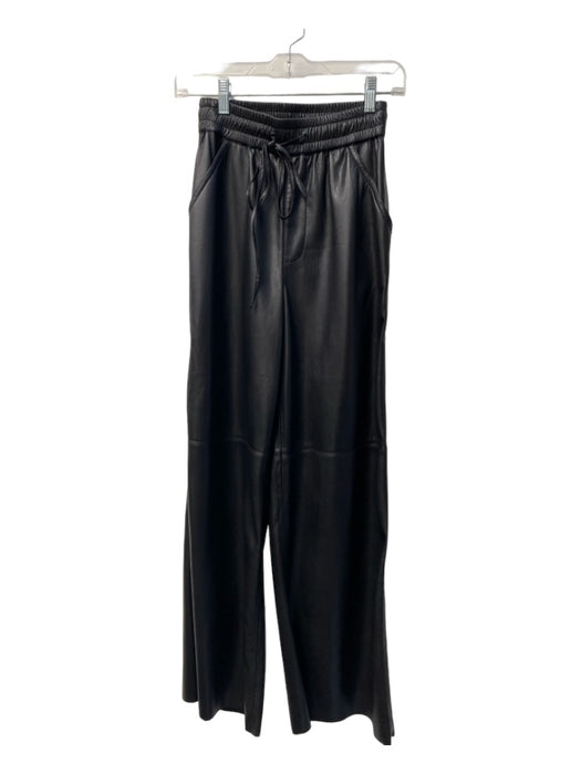 Good American Size 0 Black Polyurethane Stretch Waist Drawstring Pants Black / 0