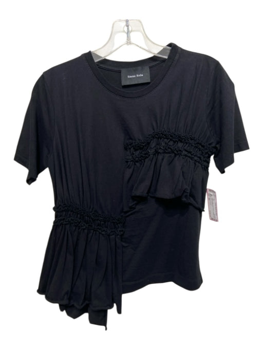 Simone Rocha Size XS Black Cotton Short Sleeve Ruffles Crew Neck Top Black / XS