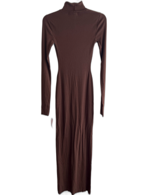 Eterne Size XS Brown Cotton Long Sleeve Ribbed turtle neck Maxi Dress Brown / XS