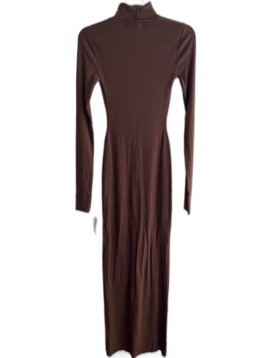 Eterne Size XS Brown Cotton Long Sleeve Ribbed turtle neck Maxi Dress Brown / XS