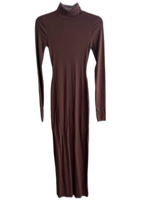 Eterne Size XS Brown Cotton Long Sleeve Ribbed turtle neck Maxi Dress Brown / XS