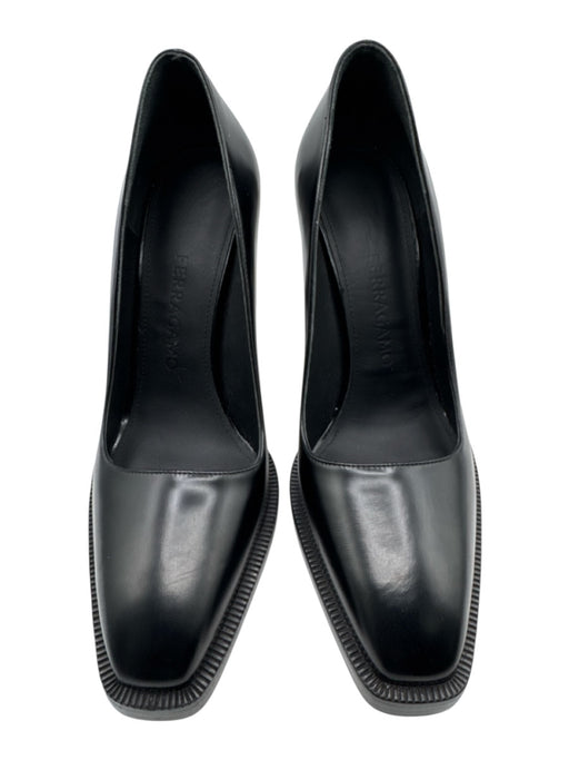 Ferragamo Shoe Size 8 Black Leather Mid Heel Square Cut Pumps Black / 8