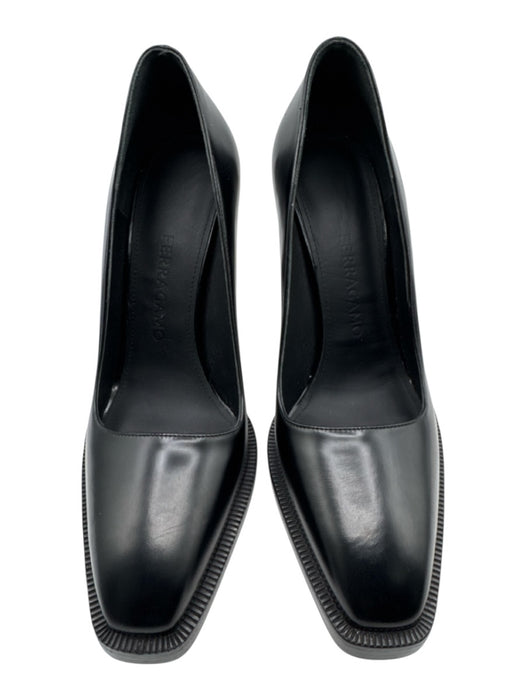 Ferragamo Shoe Size 8 Black Leather Mid Heel Square Cut Pumps Black / 8