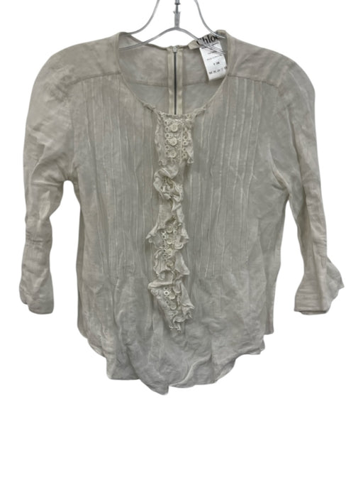 Chloe Size 36 / Small Ivory White Viscose Blend Pintuck Ruffle Button Down Top Ivory White / 36 / Small