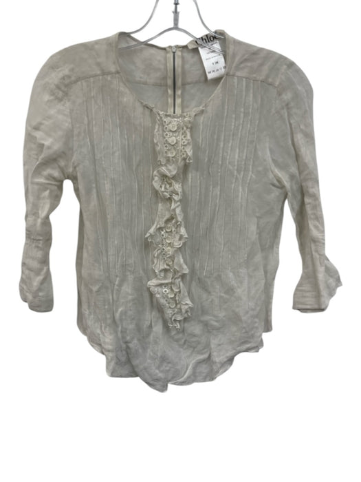 Chloe Size 36 / Small Ivory White Viscose Blend Pintuck Ruffle Button Down Top Ivory White / 36 / Small