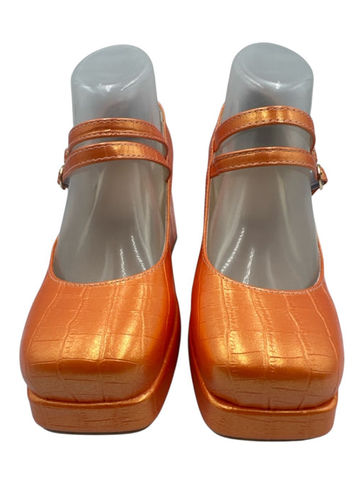 Up2Step Shoe Size 38 Orange PU Leather Croc Embossed Mary Jane Platform Pumps Orange / 38