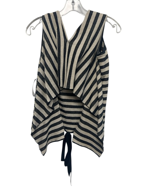 Roland Mouret Size 2 Black & Beige Cotton Blend Ribbed Stripe Open Back Top Black & Beige / 2