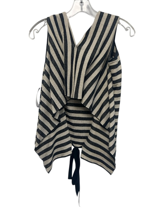 Roland Mouret Size 2 Black & Beige Cotton Blend Ribbed Stripe Open Back Top Black & Beige / 2