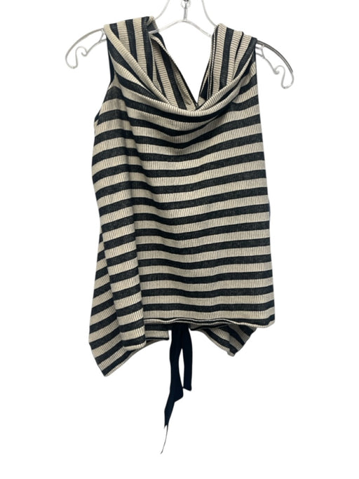 Roland Mouret Size 2 Black & Beige Cotton Blend Ribbed Stripe Open Back Top Black & Beige / 2
