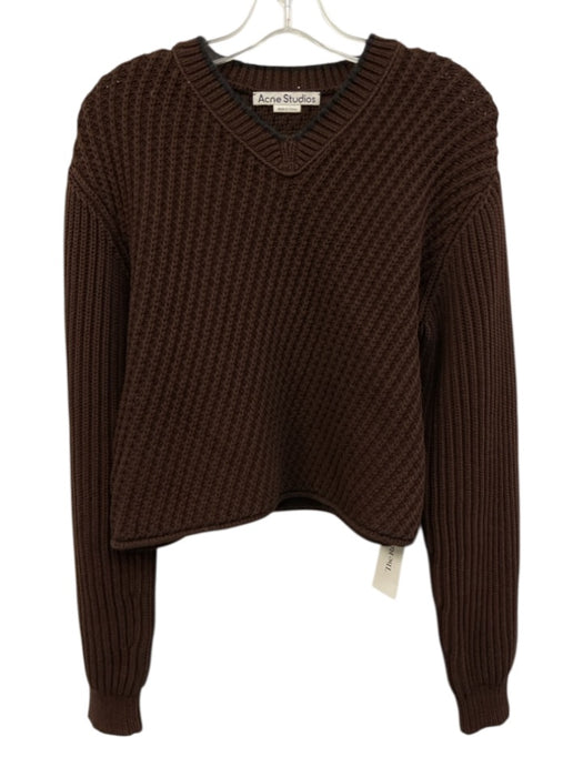 Acne Studios Size XS Dark Brown Cotton Blend Ribbed V Neck Long Sleeve Sweater Dark Brown / XS
