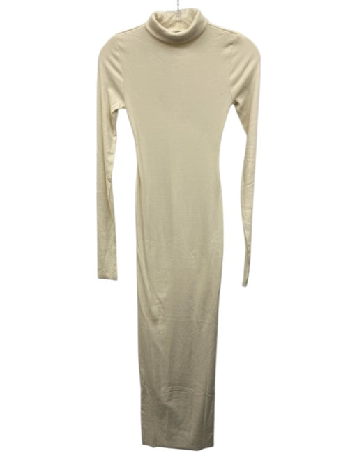 Eterne Size XS Cream Cotton Ribbed Turtleneck Long Sleeve Maxi Dress Cream / XS