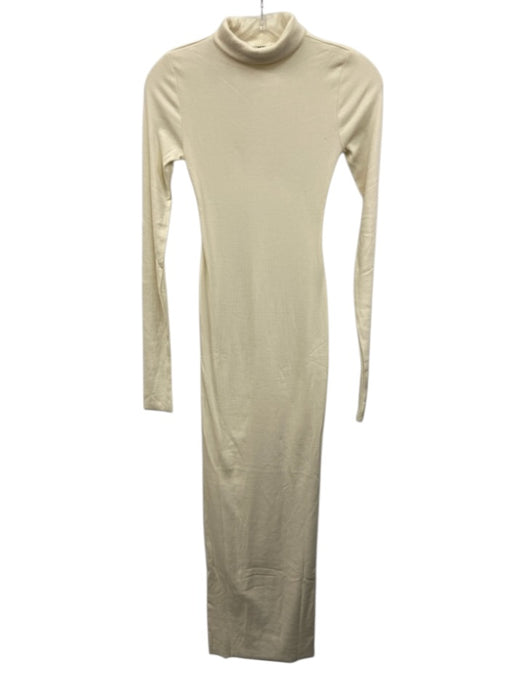 Eterne Size XS Cream Cotton Ribbed Turtleneck Long Sleeve Maxi Dress Cream / XS