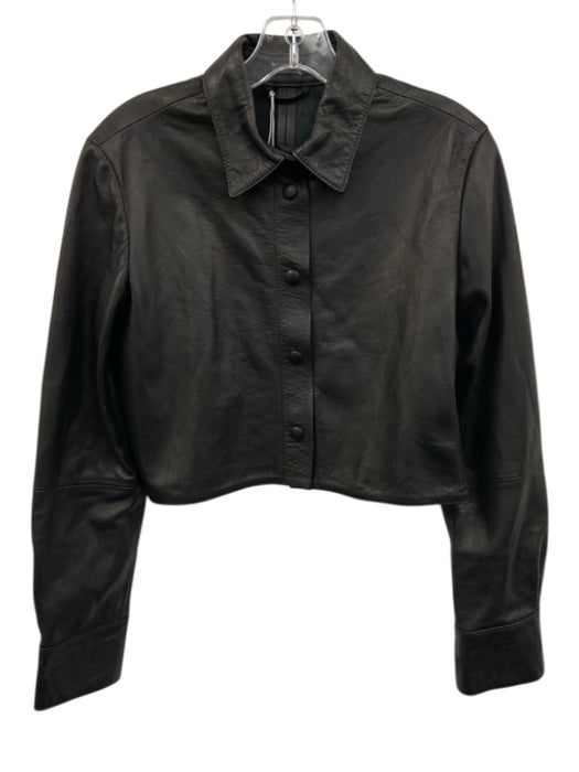 8 by Yoox Size XS Black Lambskin Leather Button Front Long Sleeve Jacket Black / XS