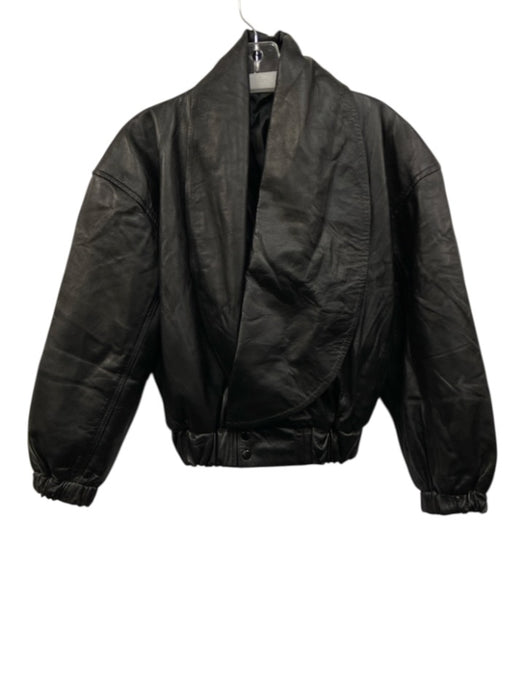 No Brand Size XS Black Faux Leather Elastic Waist Bomber Lapel Pockets Jacket Black / XS