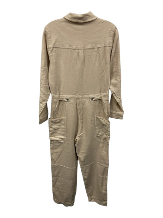 Prana Size XS Beige Cotton Blend Long Sleeve Zip Front Patch Pockets Jumpsuit Beige / XS