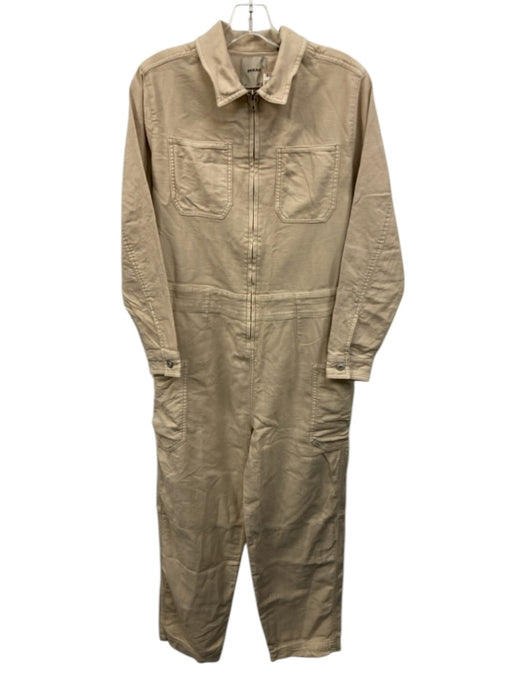 Prana Size XS Beige Cotton Blend Long Sleeve Zip Front Patch Pockets Jumpsuit Beige / XS
