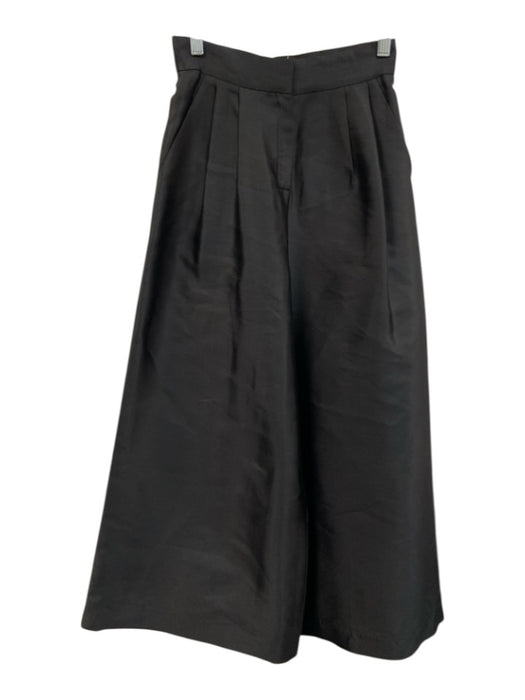 Oscar de la Renta Size 2 Black Silk High Rise Satin Pleated Wide Leg Pants Black / 2