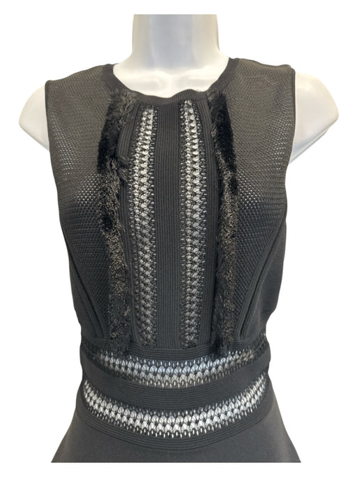 Valentino Size Small Black Viscose Blend Sleeveless Open Knit Fringe Dress Black / Small