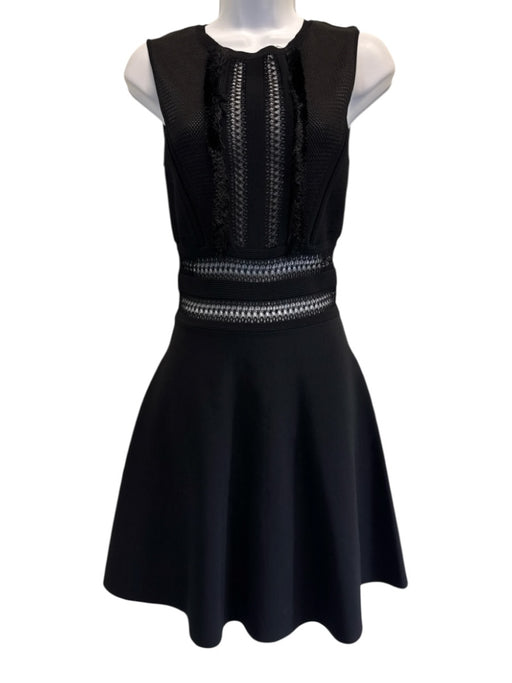 Valentino Size Small Black Viscose Blend Sleeveless Open Knit Fringe Dress Black / Small