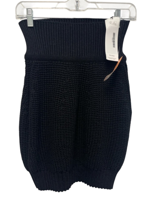 PHI Size Est XS Black Alpaca & Wool Elastic Waist Crochet Bubble Pockets Skirt Black / Est XS