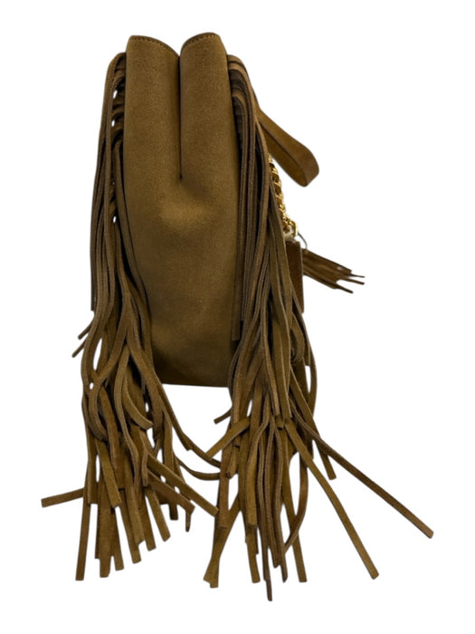 Saint Laurent Brown Suede leather Chain Strap Fringe Zip Close Top Handle Bag Brown / Medium