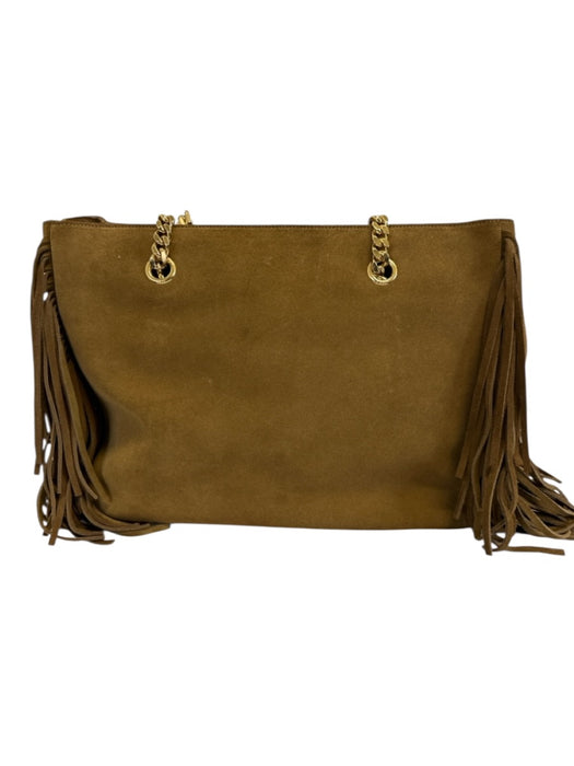Saint Laurent Brown Suede leather Chain Strap Fringe Zip Close Top Handle Bag Brown / Medium