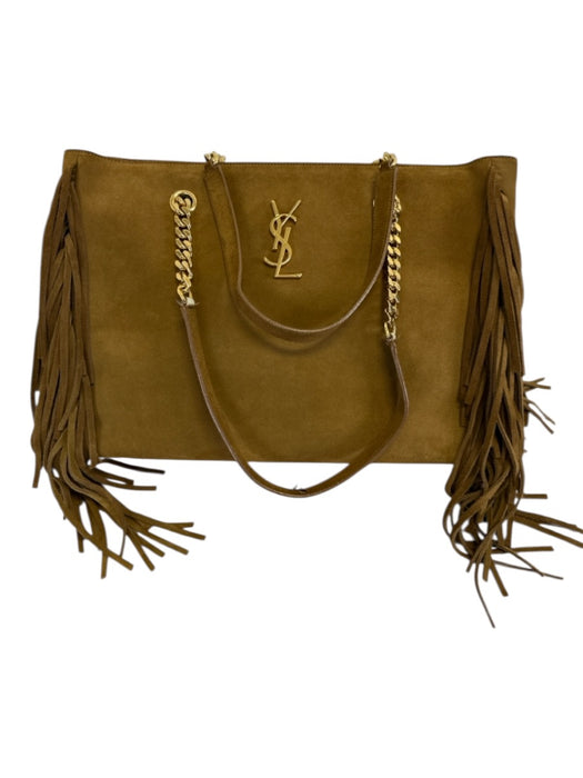Saint Laurent Brown Suede leather Chain Strap Fringe Zip Close Top Handle Bag Brown / Medium