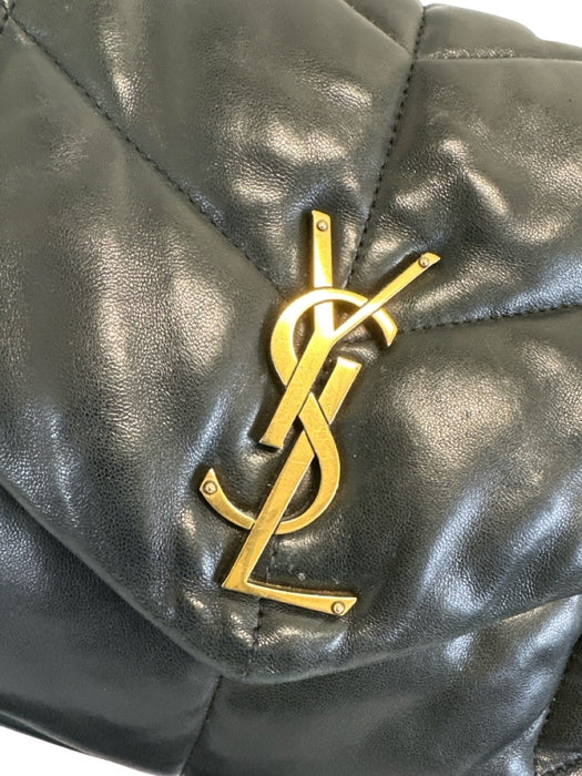 Saint Laurent Black Leather Flap Monogram Puffed Chain Strap Bag Black / Medium