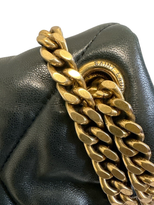 Saint Laurent Black Leather Flap Monogram Puffed Chain Strap Bag Black / Medium