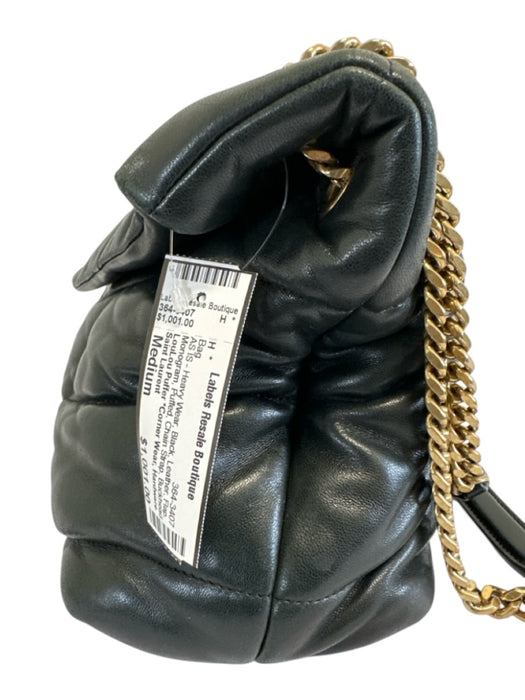 Saint Laurent Black Leather Flap Monogram Puffed Chain Strap Bag Black / Medium