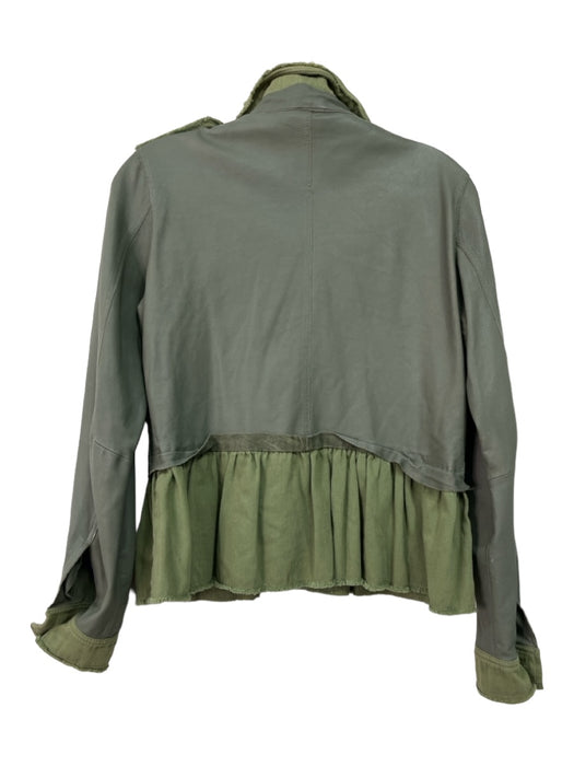 Jkt Size XS Green Leather Suede Mixed Fabric Peplum Jacket Green / XS