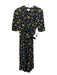Ganni Size XS / 34 Black & Yellow Viscose Floral Wrap Short Sleeve Midi Dress Black & Yellow / XS / 34
