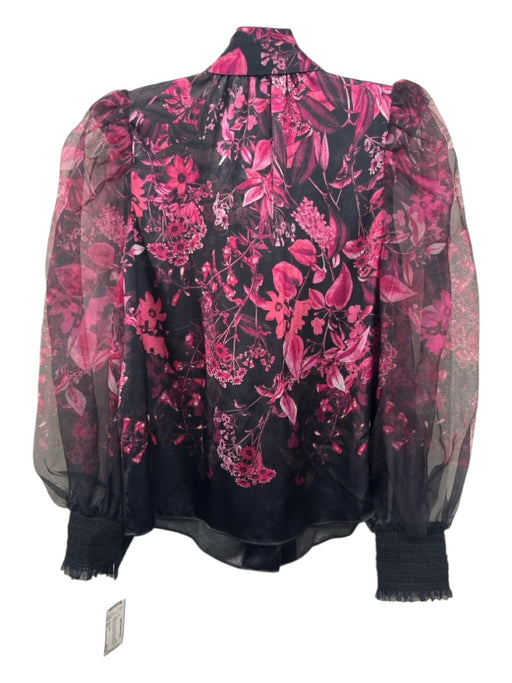 Alice + Olivia Size XS Black & Pink Viscose & Polyester Button Floral Top Black & Pink / XS