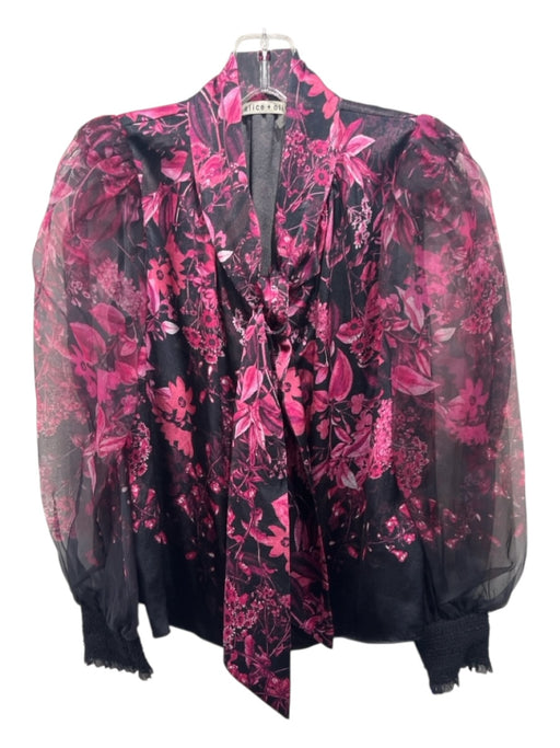Alice + Olivia Size XS Black & Pink Viscose & Polyester Button Floral Top Black & Pink / XS