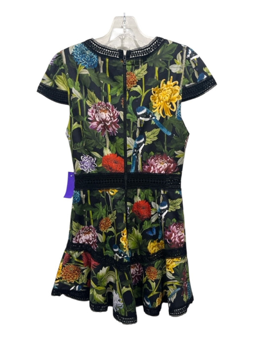 Alice + Olivia Size 2 Black, Green, Multi Cotton Blend Floral Cap Sleeve Dress Black, Green, Multi / 2