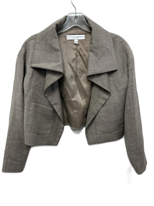 Carolina Herrera Size 2 Taupe Biege Wool Pockets Shawl Collar Open Front Jacket Taupe Biege / 2