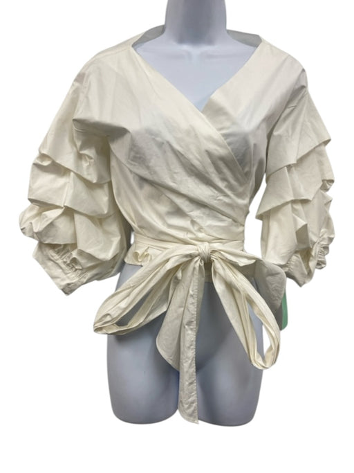 MAAC London Size XS White Cotton Tiered Puff Sleeve Wrap Top White / XS