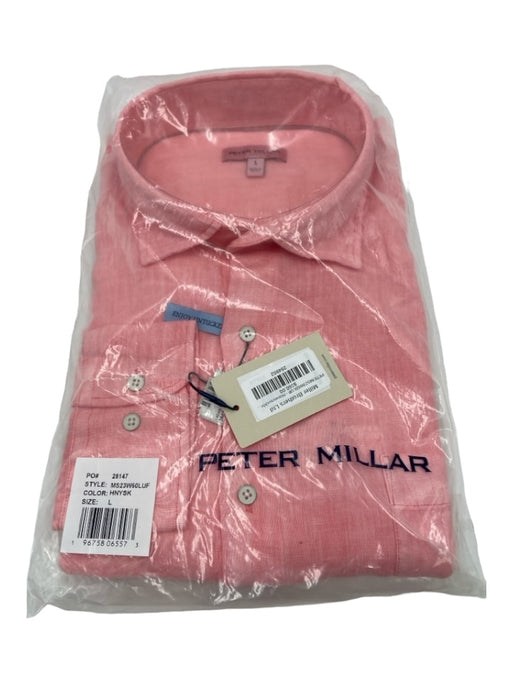 Peter Millar NWT Size L Red Linen Solid Button Down Men's Long Sleeve Shirt L