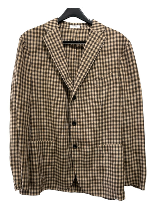 Boglioli NWT Brown & Tan Linen Plaid 3 button Men's Blazer 56R