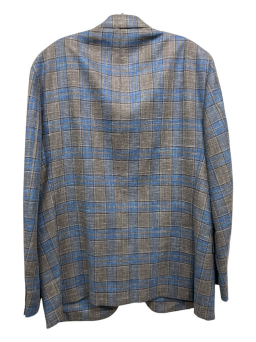 Samuelsohn Tan & Blue Linen Blend Plaid 2 Button Men's Blazer Tan & Blue / 46