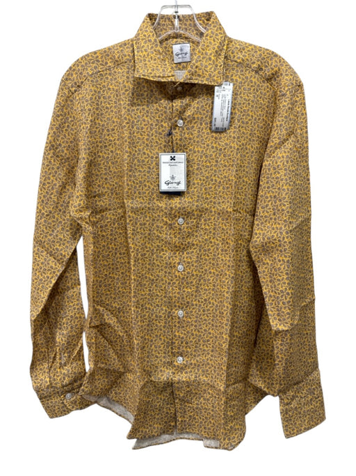 Giangi NWT Size M Yellow & Brown Linen Floral Button up Men's Long Sleeve Shirt Yellow & Brown / M